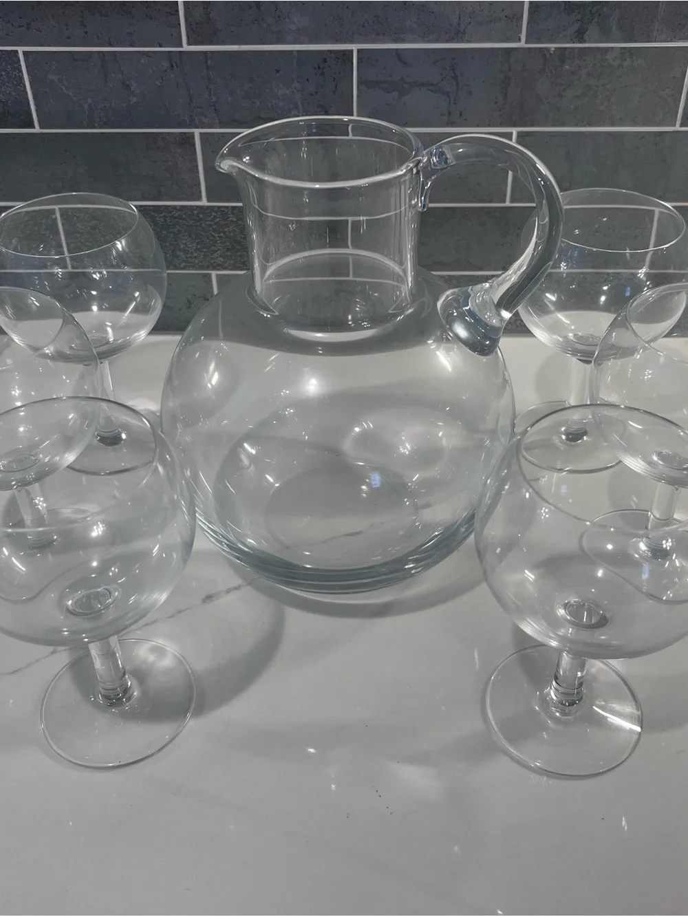 Tiffany & Co. Clear Glass Pitcher and Goblets Set